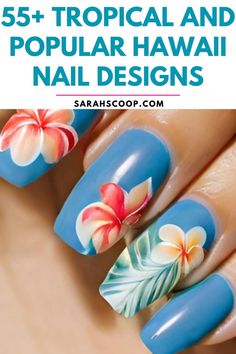 Experience the aloha spirit through your fingertips with these 55+ Tropical and Popular Hawaii Nail Designs and Nail Art! 🏝️💅🌺 #HawaiiNailArt #TropicalDesigns #NailArtInspiration #ParadiseOnYourNails Hawaiian Manicure Ideas, Tropical Nail Art Designs, Hawaiian Toe Nail Designs, Hawaiian Vacation Nails, Hawaii Pedicure, Plumeria Nail Design, Hawaii Nail Designs Hawaiian Flowers, Nail Art Hawaiian Flower Tropical, Hawaiian Blue Nails