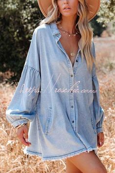 Denim Shirt Dress Women, Long Sleeve Denim Dress, Long Sleeve Boho Dress, Denim Tunic, Button Long Sleeve, Long Sleeve Dresses, Straight Dress, Denim Shirt Dress, Turndown Collar