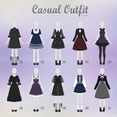 the different types of clothing for women are shown in this graphic style, including dresses and skirts