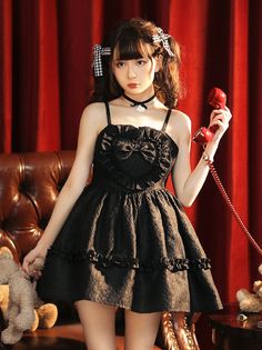 ❤︎Ruffled Heart Princess Lolita Cami Soul Dress❤︎ Soul Dress, Puff Skirt, Black Suspenders, Suspender Dress, Niche Design, Skirt Black, Princess Dress, No Frills, White Dress