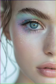 Fairy Princess Wedding Makeup, Bridal Makeup Colorful, Fairy Makeup For Hooded Eyes, Secret Garden Makeup, Fairy Wedding Makeup Look, Wedding Eye Makeup For Blue Eyes, Fantasy Fairy Makeup, Fae Inspired Makeup, Fairy Eyeshadow Look