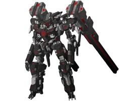 a black and red robot standing on top of a white background