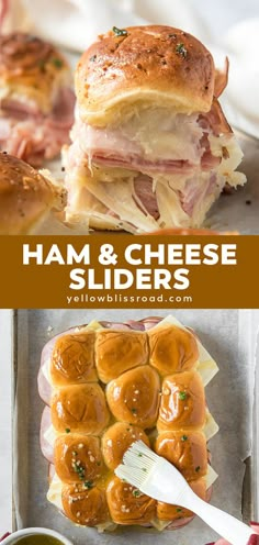 ham and cheese sliders with dipping sauce on the side