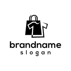 a black and white logo with a shopping bag on it's left hand side