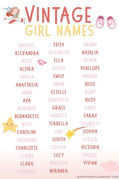 the vintage girl names poster is shown