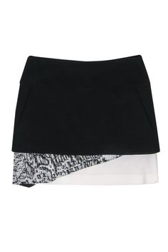 Current Boutique-Helmut Lang - Black & White Layered Miniskirt Sz 2 Chic Layered Fitted Bottoms, Chic Fitted Layered Bottoms, Layered Fitted Chic Skirt, Chic Black Skirt With Layered Hem, Fitted Black Skirt With Layered Hem, Cotton Mini Skort For Night Out, Chic Black Cotton Mini Skirt, Fitted Tiered Skirt For Layering, Chic Fitted Skirt With Layered Hem