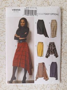 a woman's skirt and pants sewing pattern in two lengths, from the waist up to