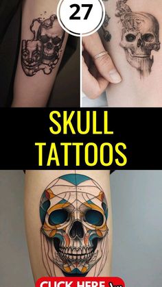 two different tattoos that are on the side of each other, and one has a skull tattoo