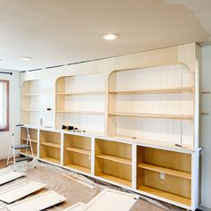 the room is being remodeled and ready to be used as a storage area for books