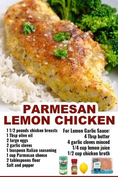 a poster with instructions on how to make parmesan lemon chicken