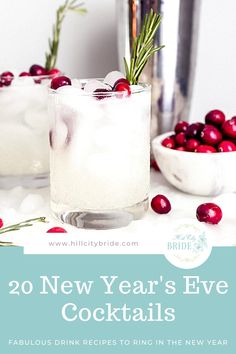 the new year's eve cocktail with cranberries and rosemary garnish