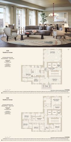 the floor plan for an apartment in new york city, with two separate living areas