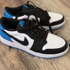 These Are A Youth Size 5.5 Which Is Size 7 In Women. Color Is Black And White And Dark Powder Blue . Only Worn Once , So Like New . No Box Shoes Jordan 1, Nike Shoes Jordans, Jordan 1 Retro, Powder Blue, Jordan Shoes, Jordan 1, Nike Shoes, Nike Women, Athletic Shoes