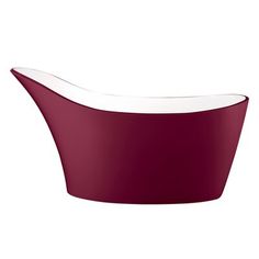 the bathtub is red and white with a long, curved body in front of it