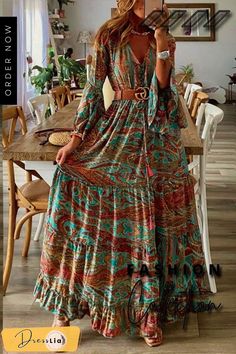 Down The West Coast Bohemia Print Maxi Dress Vacation Maxi Dress, Stile Boho Chic, Look Boho Chic, Women's A Line Dresses, Gaun Fashion, Paisley Maxi Dress, Estilo Hippie, Mode Boho, High Waist Dress