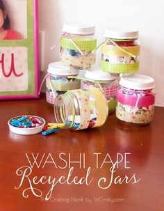 wash tape recycled jars are sitting on a table