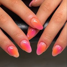 Take My Picture Nails, Home Done Nails, Short Almond Nails Aura, Short Summer Nails Almond, Aura Nails Multicolor, Nails Acrylic Aura, Short Almond Aura Nails, Short Almond Summer Nail Ideas, Simple Nail Inspo Trendy Short Almond