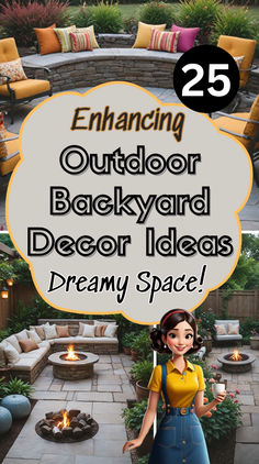 an outdoor backyard decor idea with text overlay