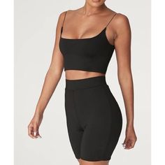 Price Is Firm New No Trades Casual Seamless Bottoms For Night Out, Black Casual Crop Top, Black Biker Shorts For Summer Loungewear, Casual Seamless Biker Shorts For Summer, Chic Workout Shorts, Trendy Seamless Black Bottoms, Black Fitted Short Crop Top, Black Tight-fitting Short Crop Top, White Sweat Shorts