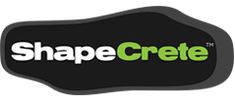 the shapecrete logo is shown in green and black with white letters on it