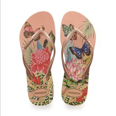 Floral Flip Flops, Rose Gold Butterfly, Gold Butterfly, Pink Butterfly, Metallic Logo, Womens Flip Flop