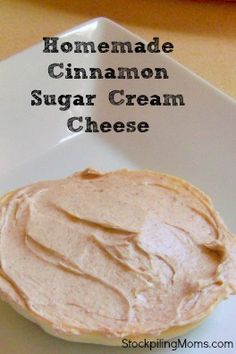 homemade cinnamon sugar cream cheese on a white plate