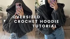 Crochet Zip Up Hoodie Pattern, How To Crochet Cute Tops, Extra Chunky Crochet Sweater, Crochet Chunky Hoodie, Sewing Patterns Trendy, How To Crochet A Hood On A Sweater, Chenille Crochet Sweater, Crochet Zip Up Sweater, Hoodie Crochet Pattern Free