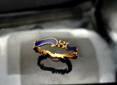 Unique and Beautiful 14K Gold Blue Enamel Band - Etsy Georgian Ring, Dark Royal Blue, Memorial Ring, Wavy Pattern, Special Ring, Tiffany And Co, Gold Bar, Gold Enamel, Simply Beautiful