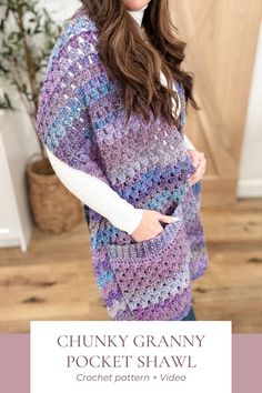 Stay cozy all winter long with our Chunky Granny Stitch Pocket Shawl. Beginner-friendly pattern with oversized pockets for warmth and style.