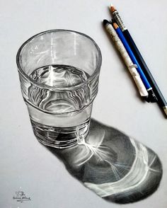 a pencil drawing of a glass with water in it