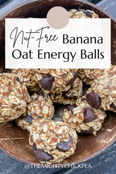 Nut-free energy balls. Energy bites made with no nuts. Banana and chocolate chip energy balls. Healthy energy balls made with only 4 ingredients. Healthy energy balls. Healthy energy bites. Healthy energy balls with minimal ingredients. Plant-based energy balls. Banana Oat Energy Balls, Nut Free Oatmeal Energy Balls, No Nuts Energy Balls, Peanut And Tree Nut Free Snacks Kids, Dairy And Nut Free Snacks, Nut Free Energy Balls Protein Bites, Nut Free Power Balls, Nut Free Energy Bites, Energy Bites Nut Free