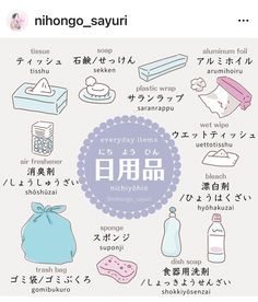 an advertisement with japanese words and pictures on the front page, including various items in different languages