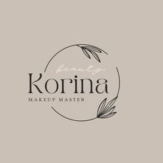 the logo for korin makeup master, featuring leaves and branches on a gray background