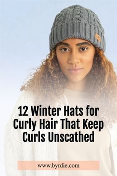 Winter Hats For Big Hair, Beanie For Curly Hair, Winter Hats For Curly Hair, Hats And Curly Hair, Hats For Curly Hair Winter, Curly Hair Winter Styles, Curly Hair Winter Hat, Short Curly Hair With Beanie, Beanie Curly Hairstyles