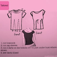 the instructions for how to sew a t - shirt in three different styles and sizes