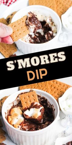 s'mores dip in a white bowl with graham crackers