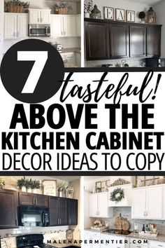 the kitchen cabinets are painted white and have black lettering that says 7 fast - to - move above them