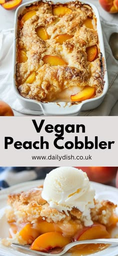 Vegan Peach Cobbler Vegan Cobbler, Cobbler Peach, Vegan Peach Cobbler, Peach Delight, Oatmeal Vegan, Vegan Peach, Vegan Summer Recipes, Vegan Baking Recipes, Easy Vegan Dessert