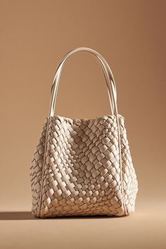 Polyurethane Clasp styling Imported | The Woven Mini Hollace Tote by Anthropologie in Beige, Women's, Polyurethane Handwoven Bag, Candles For Sale, Braids With Weave, Stylish Handbags, Woven Tote Bag, Work Bag, Shop Fans, Mini Purse