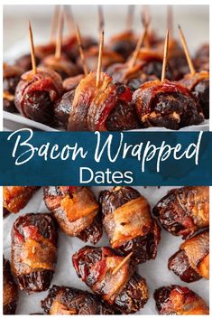 bacon wrapped dates with toothpicks on them