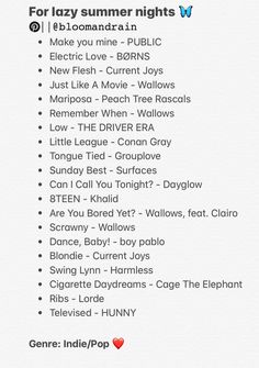 an image of a list for the summer nights