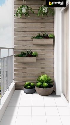 two planters on the side of a wooden wall