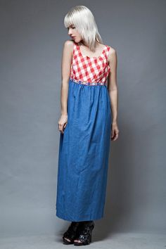 gingham maxi dress red white blue gingham plaid dress Retro Plaid Summer Dress, Fitted Cotton Maxi Dress For Picnic, Spring Retro Gingham Dress, Retro Summer Maxi Dress For Daywear, Retro Daywear Maxi Dress, Retro Maxi Dress For Daywear, Spring Gingham Sleeveless Maxi Dress, Spring Cotton Empire Waist Dress, Retro Cotton Plaid Dress