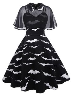 [Pre-sale]Black 1950s Bat Cape Swing Dress – Retro Stage - Chic Vintage Dresses and Accessories Bat Cape, Retro Stage, Steampunk Dress, Chiffon Shawl, Halloween Gothic, Standard Dress, 1950s Style, Dress Retro, Spaghetti Strap Dress