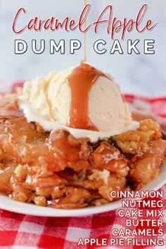 caramel apple dump cake with ice cream on top