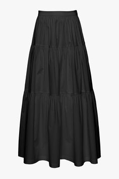 The Sea Skirt is a tiered ankle-length cotton poplin skirt and features a side zipper. This skirt is a closet staple that can be worn year-round. Full Black Skirt, Black Tiered Skirt, Poplin Skirt, Tiered Midi Skirt, Gingham Skirt, Ankle Length Skirt, Hijab Fashion Inspiration, One Clothing, Cute Crop Tops