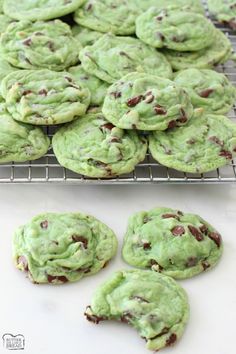 green chocolate chip cookies cooling on a rack