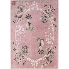 a pink rug with flowers on it