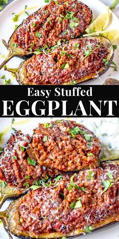 an eggplant stuffed with meat and garnished with parsley