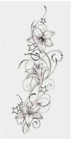 a tattoo design with flowers and stars on it